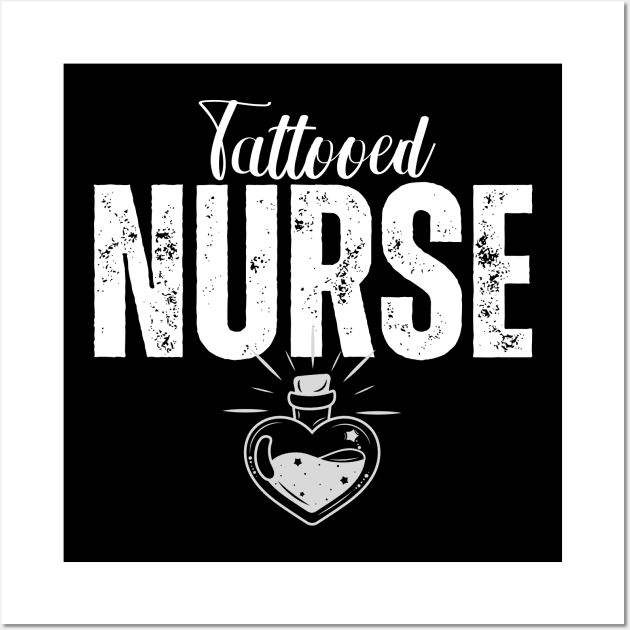 Tattooed Nurse with Heart-Shaped Potion Bottle Wall Art by jackofdreams22